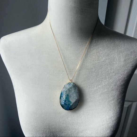 Speckled blue dragon veins agate stone pendant boho necklace - Picture 9 of 10